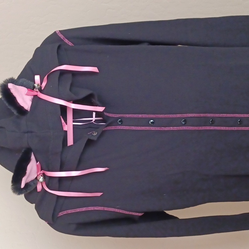 DOLLSKILL SUGAR THRILLZ 1X BLACK LONG-SLEEVED CAT ROMPER EARS ON HOOD BOWS/BELL - Picture 16 of 17